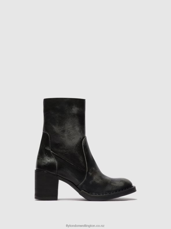 Women Fly London ANTHRACITE Zip Up Ankle Boots BECY097 0B6X469
