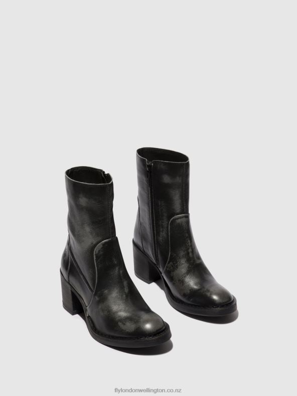 Women Fly London ANTHRACITE Zip Up Ankle Boots BECY097 0B6X469