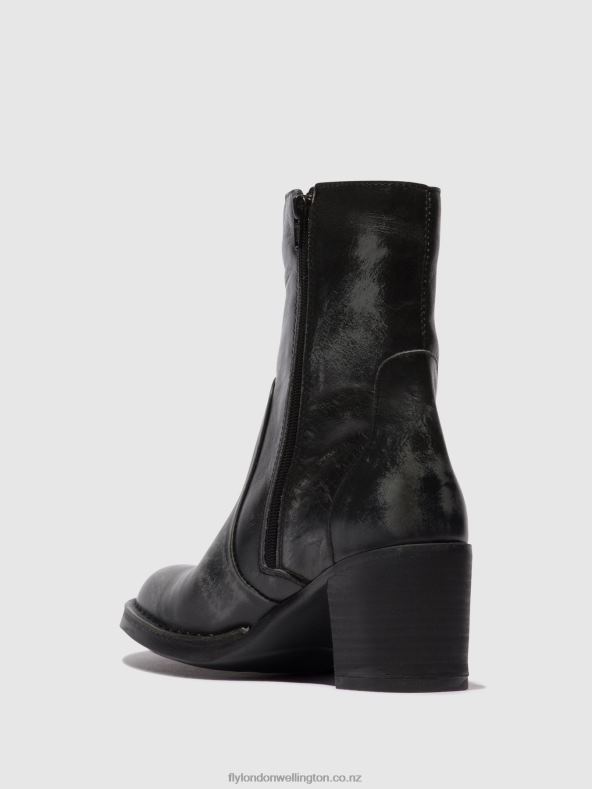 Women Fly London ANTHRACITE Zip Up Ankle Boots BECY097 0B6X469