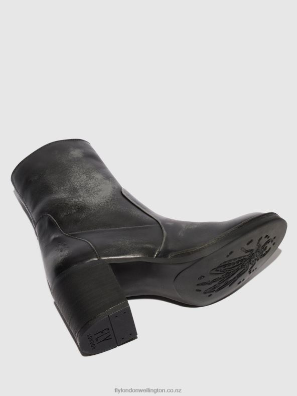Women Fly London ANTHRACITE Zip Up Ankle Boots BECY097 0B6X469