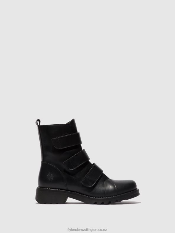 Women Fly London BLACK (ALL BLACK) Velcro Ankle Boots RACH790 0B6X419