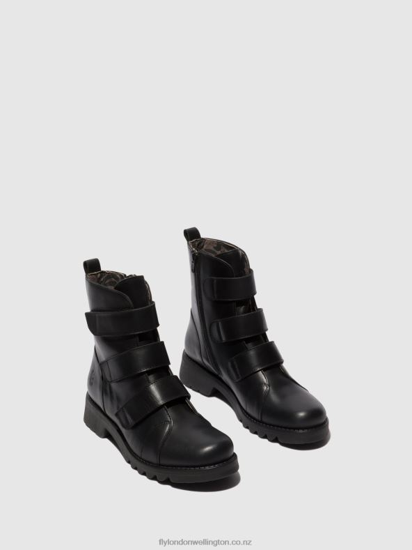 Women Fly London BLACK (ALL BLACK) Velcro Ankle Boots RACH790 0B6X419