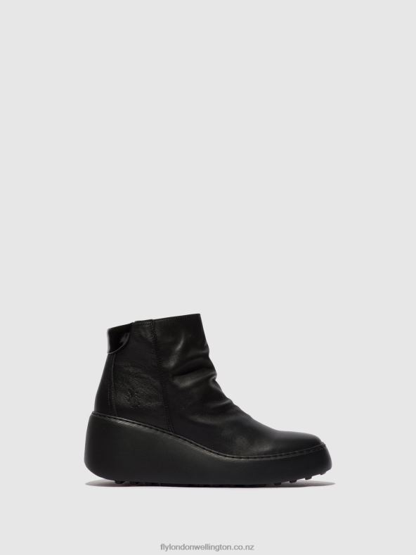 Women Fly London BLACK (BLACK SOLE) Zip Up Ankle Boots DABE461 0B6X458