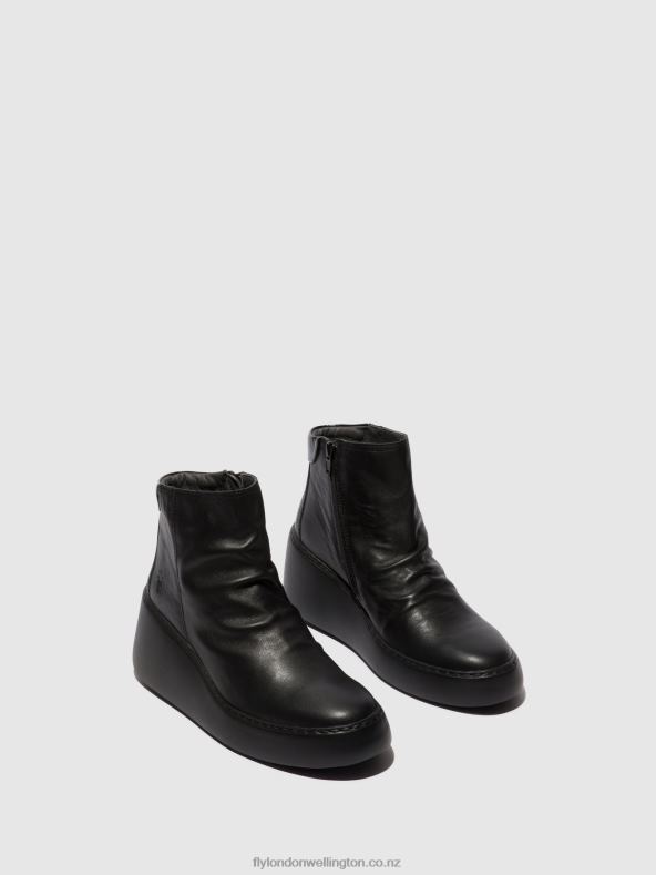 Women Fly London BLACK (BLACK SOLE) Zip Up Ankle Boots DABE461 0B6X458