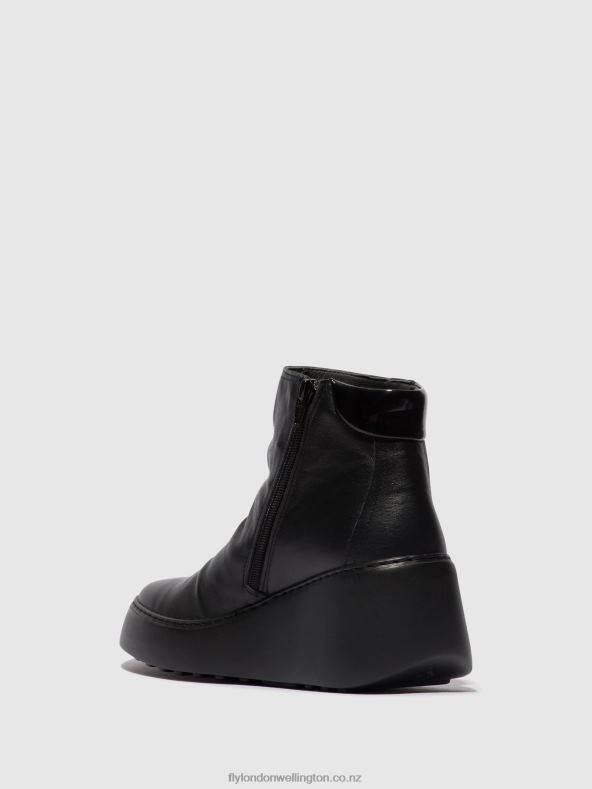 Women Fly London BLACK (BLACK SOLE) Zip Up Ankle Boots DABE461 0B6X458