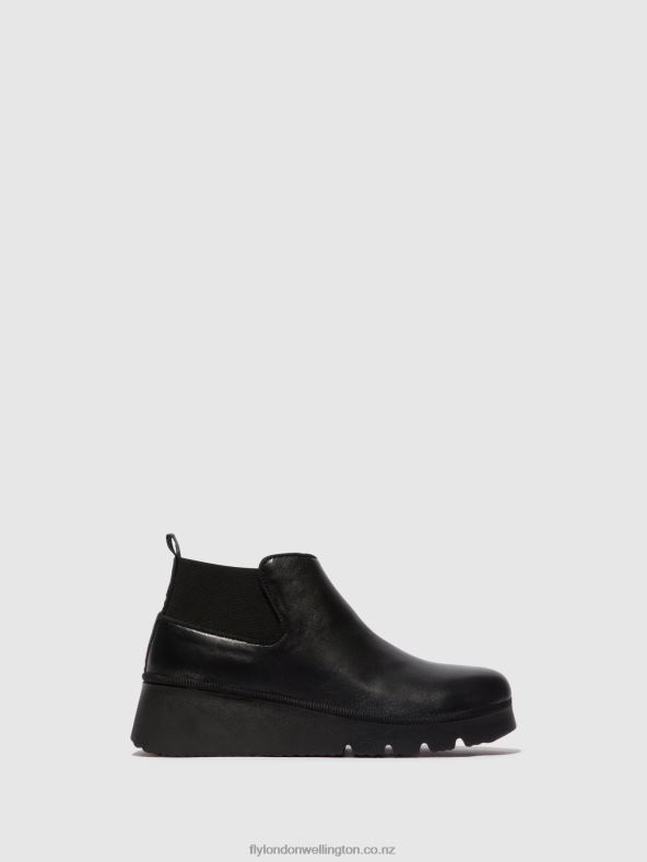 Women Fly London BLACK Elasticated Ankle Boots PADA403 0B6X48