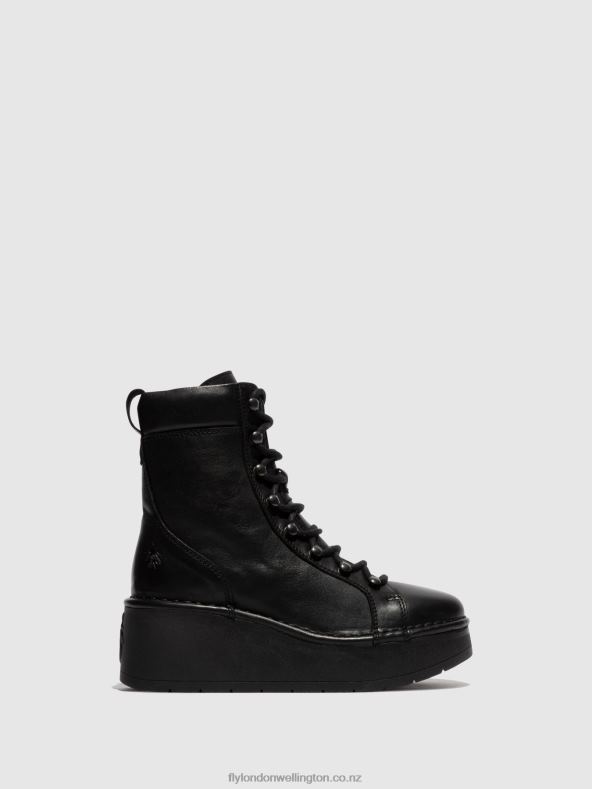 Women Fly London BLACK Lace-up Ankle Boots HAND247 0B6X4102