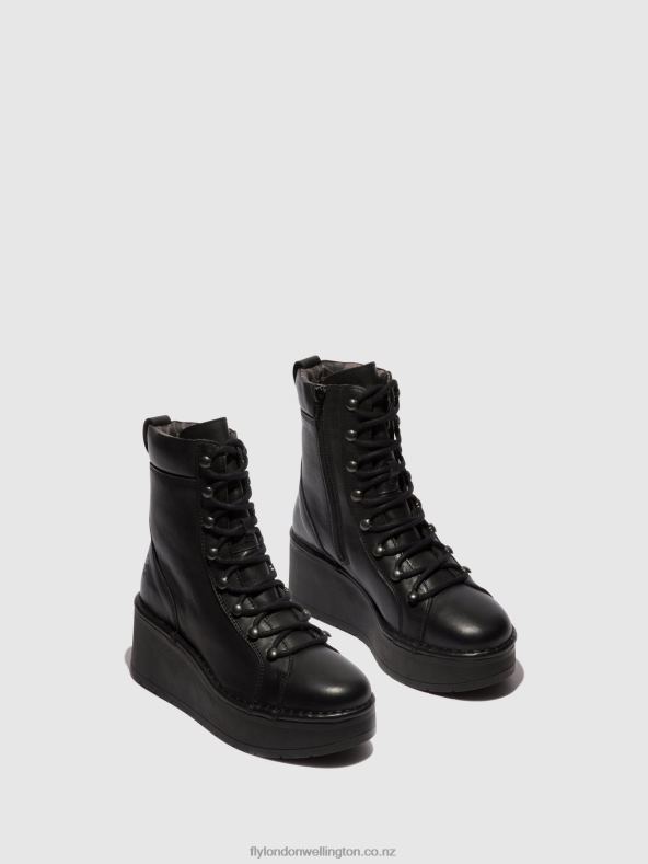 Women Fly London BLACK Lace-up Ankle Boots HAND247 0B6X4102