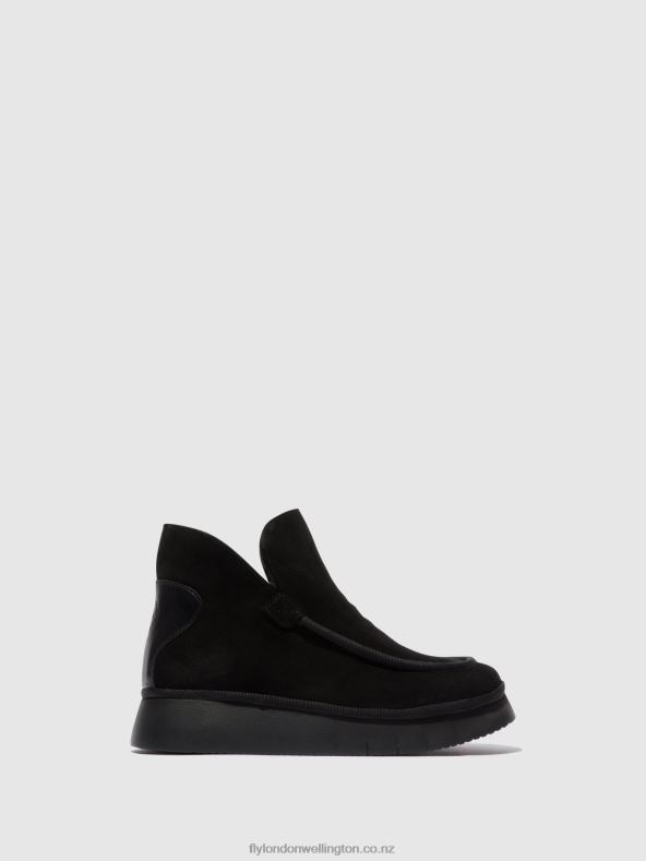 Women Fly London BLACK Round Toe Ankle Boots COZE348 0B6X482