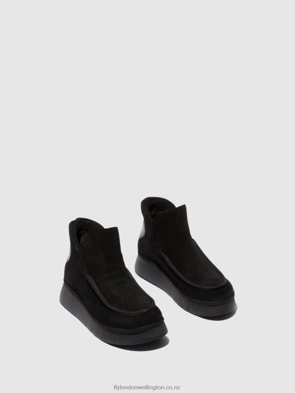 Women Fly London BLACK Round Toe Ankle Boots COZE348 0B6X482