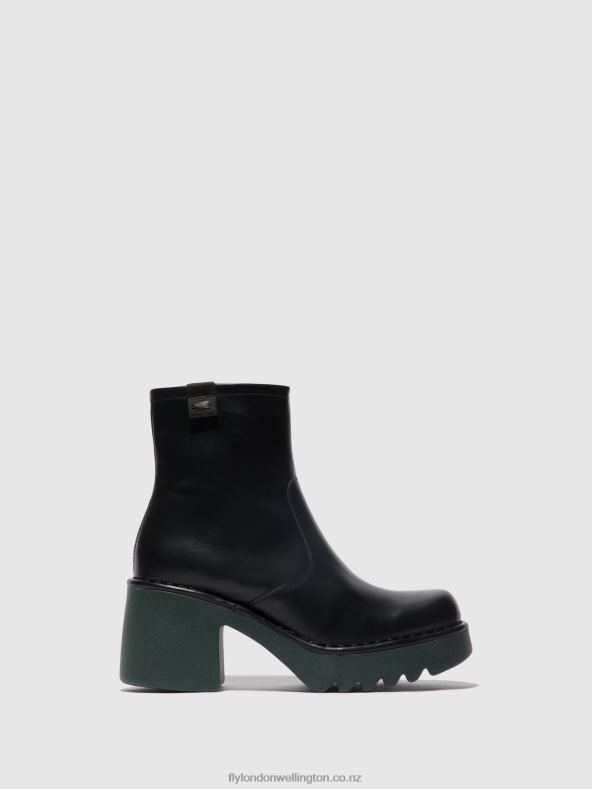Women Fly London BLACK (TEAL SOLE) Zip Up Ankle Boots MOGE250 0B6X451