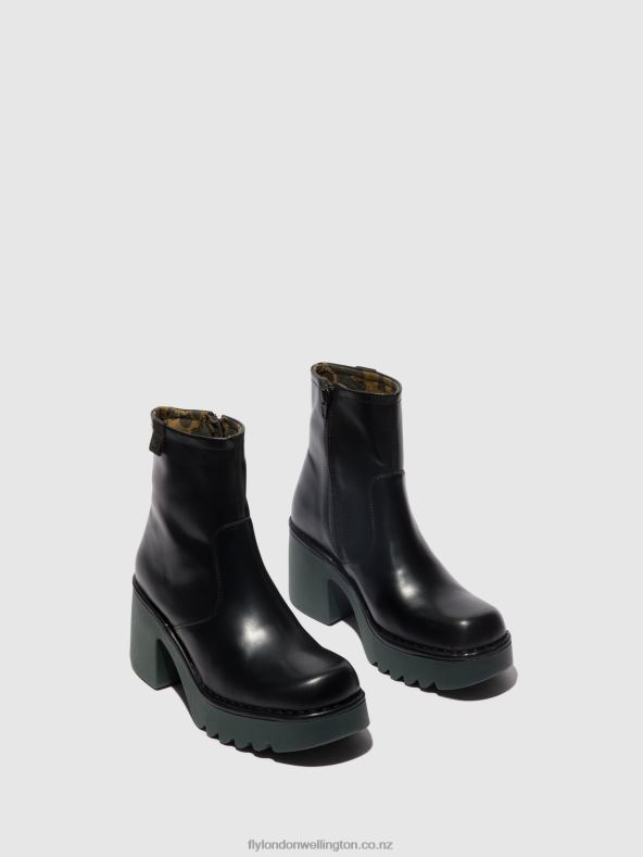 Women Fly London BLACK (TEAL SOLE) Zip Up Ankle Boots MOGE250 0B6X451