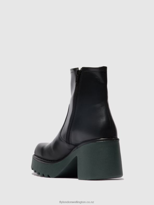 Women Fly London BLACK (TEAL SOLE) Zip Up Ankle Boots MOGE250 0B6X451