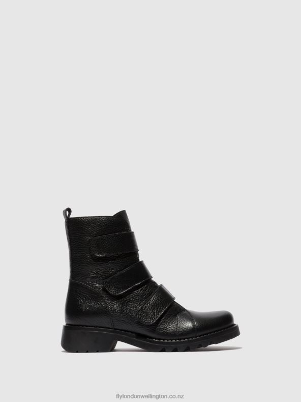 Women Fly London BLACK Velcro Ankle Boots RACH790 0B6X481