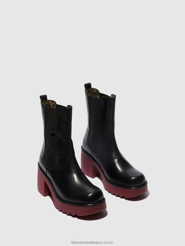 Women Fly London BLACK (WINE SOLE) Chelsea Ankle Boots MOYA25 0B6X4129
