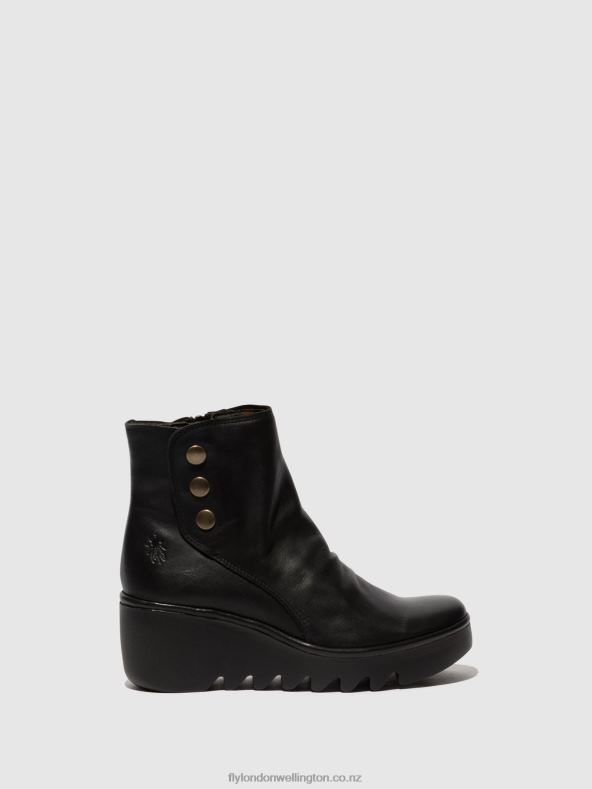 Women Fly London BLACK Zip Up Ankle Boots BROM344 0B6X466