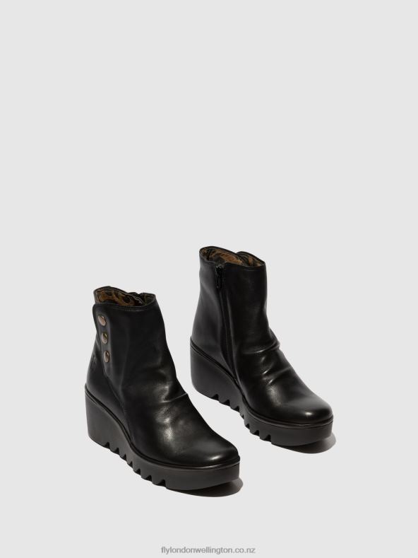 Women Fly London BLACK Zip Up Ankle Boots BROM344 0B6X466