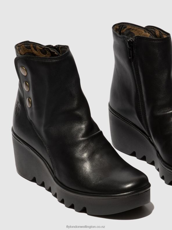Women Fly London BLACK Zip Up Ankle Boots BROM344 0B6X466