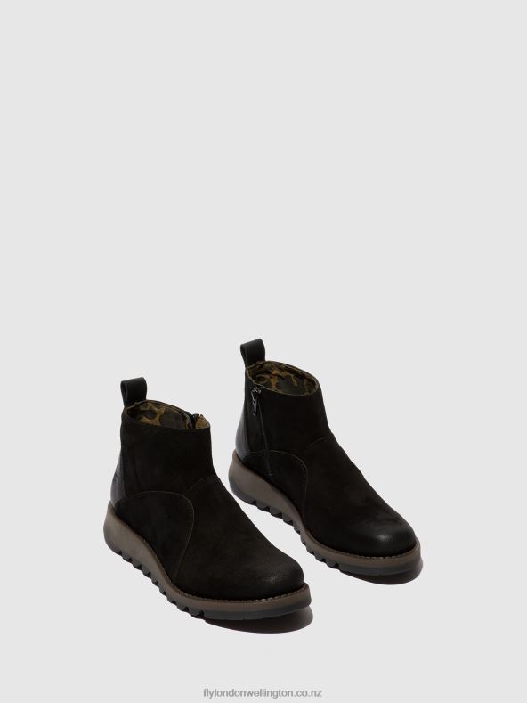 Women Fly London BLACK Zip Up Ankle Boots SELY918 0B6X445