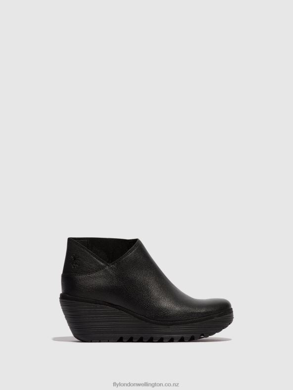 Women Fly London BLACK Zip Up Ankle Boots YEGO400 0B6X434