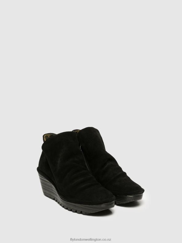 Women Fly London BLACK Zip Up Ankle Boots YIP 0B6X4279