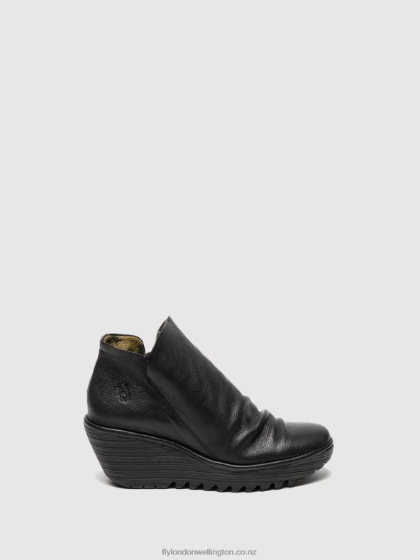 Women Fly London BLACK Zip Up Ankle Boots YIP 0B6X4280