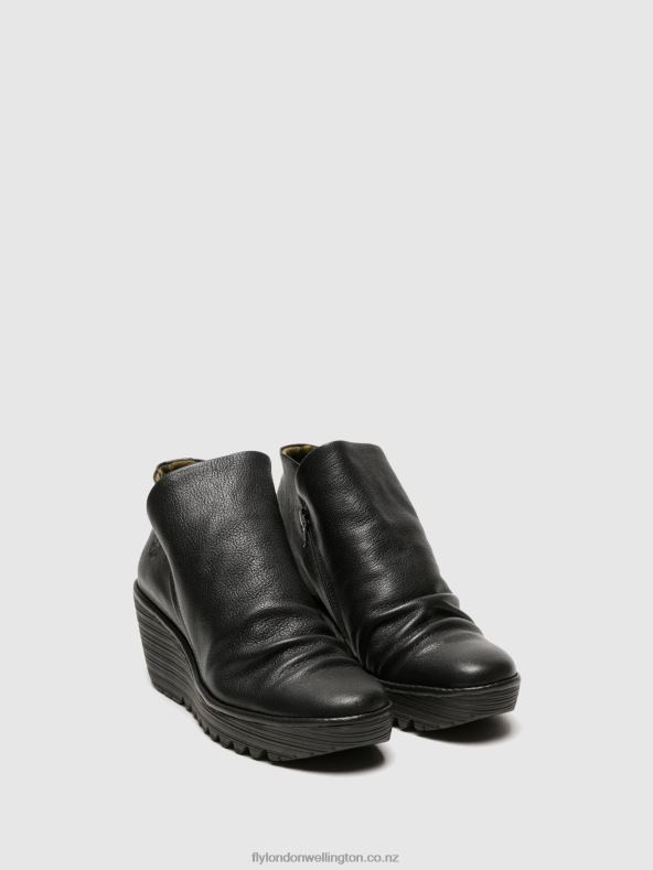 Women Fly London BLACK Zip Up Ankle Boots YIP 0B6X4280