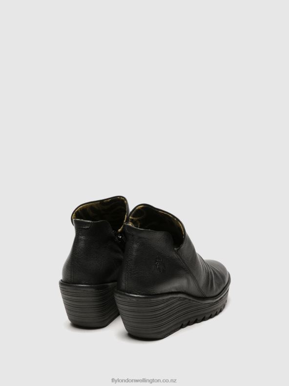 Women Fly London BLACK Zip Up Ankle Boots YIP 0B6X4280