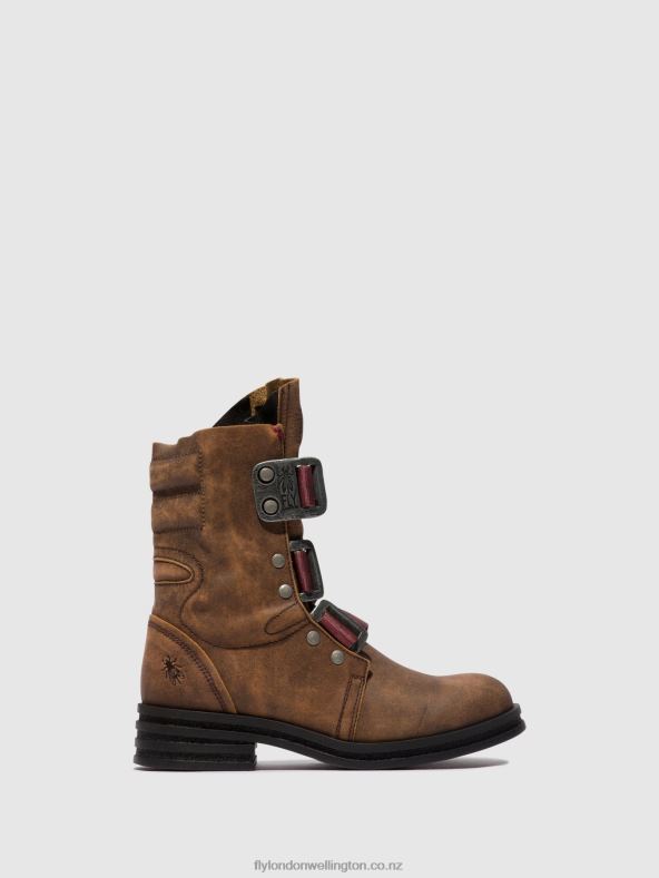 Women Fly London BROWN Buckle Ankle Boots KIFF682 0B6X4157