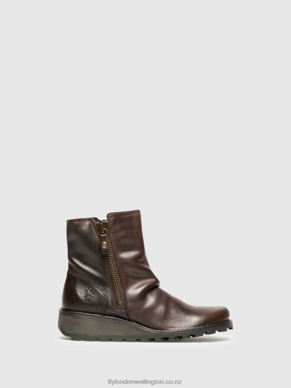 Women Fly London BROWN Zip Up Ankle Boots MON944 DK. 0B6X4270