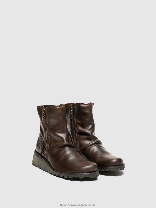 Women Fly London BROWN Zip Up Ankle Boots MON944 DK. 0B6X4270