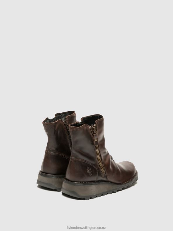 Women Fly London BROWN Zip Up Ankle Boots MON944 DK. 0B6X4270
