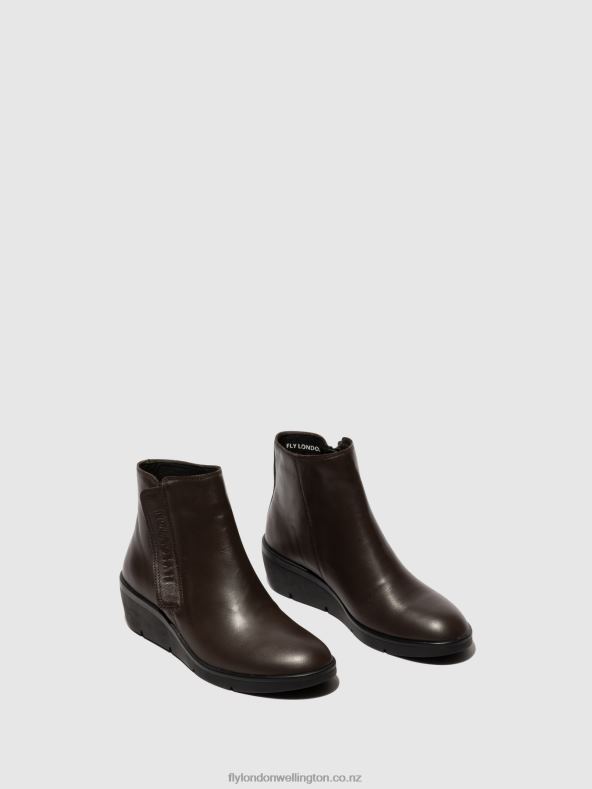 Women Fly London BROWN Zip Up Ankle Boots NULA550 0B6X449