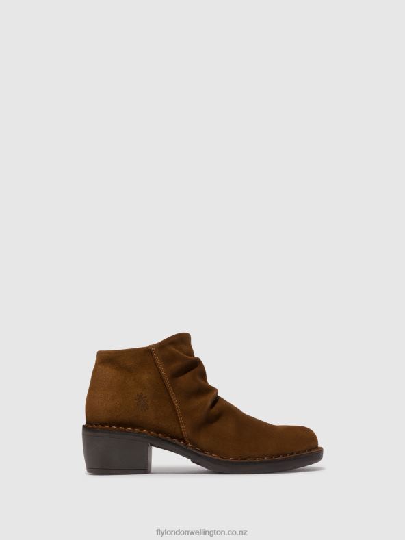 Women Fly London CAMEL Zip Up Ankle Boots MERK093 0B6X455