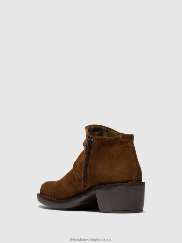 Women Fly London CAMEL Zip Up Ankle Boots MERK093 0B6X455