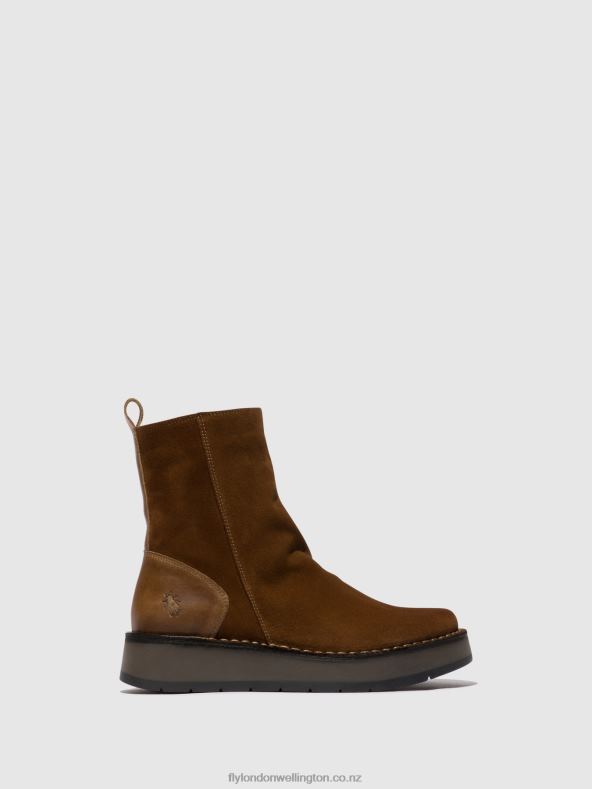 Women Fly London CAMEL Zip Up Ankle Boots RENO053 0B6X444