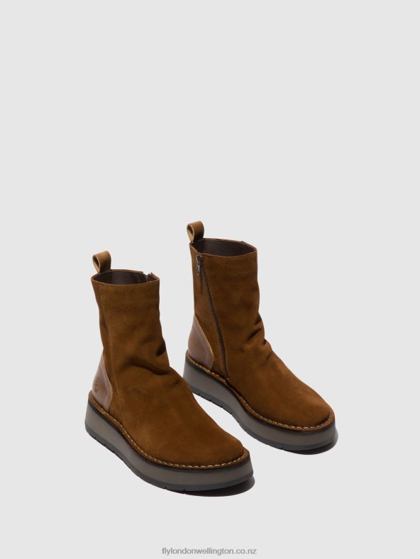 Women Fly London CAMEL Zip Up Ankle Boots RENO053 0B6X444