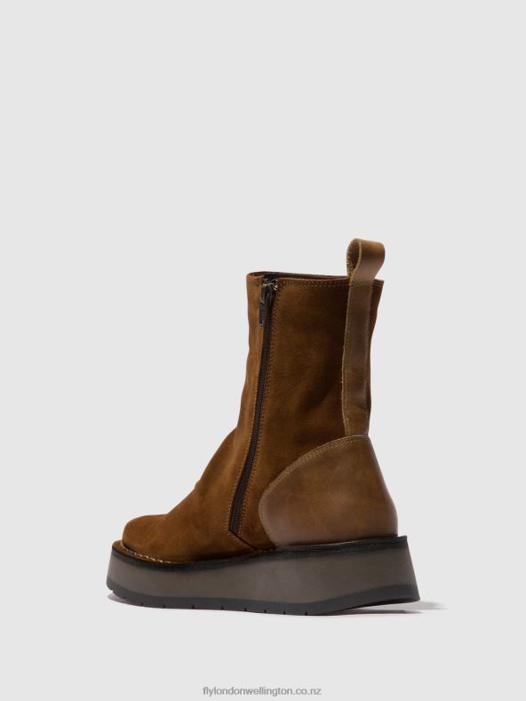 Women Fly London CAMEL Zip Up Ankle Boots RENO053 0B6X444