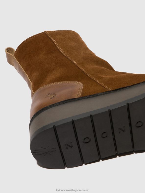 Women Fly London CAMEL Zip Up Ankle Boots RENO053 0B6X444