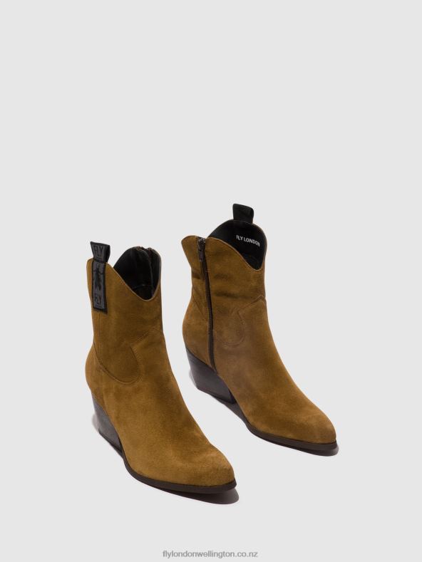 Women Fly London CAMEL Zip Up Ankle Boots TABB905 0B6X432