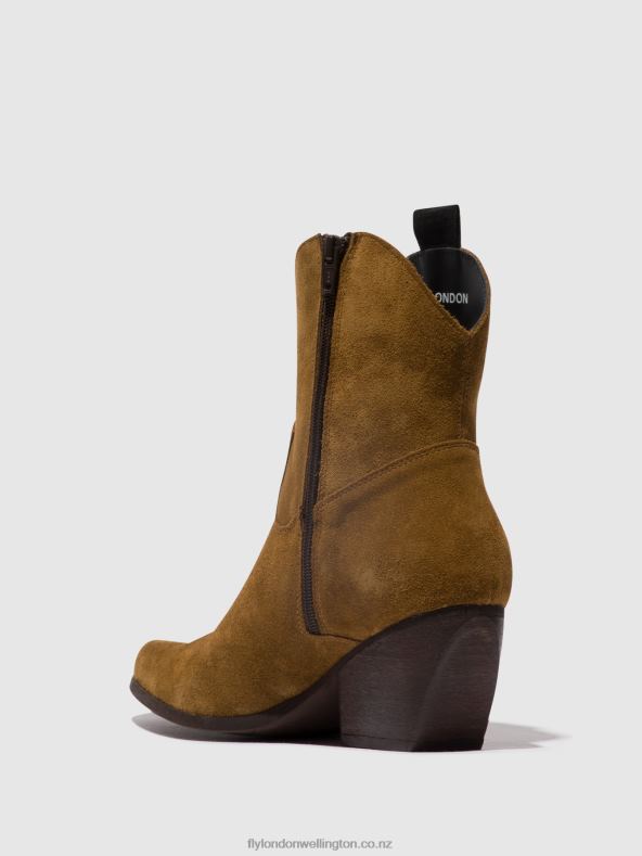 Women Fly London CAMEL Zip Up Ankle Boots TABB905 0B6X432