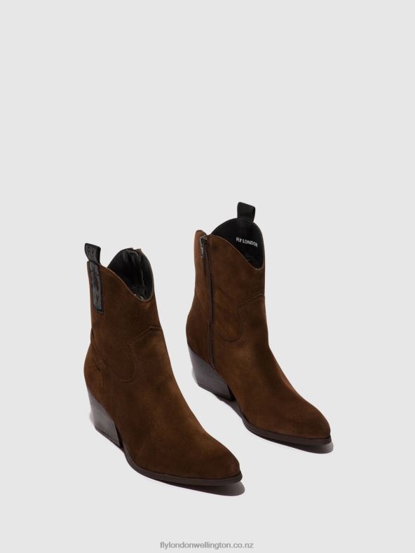 Women Fly London CHOCOLATE Zip Up Ankle Boots TABB905 0B6X433