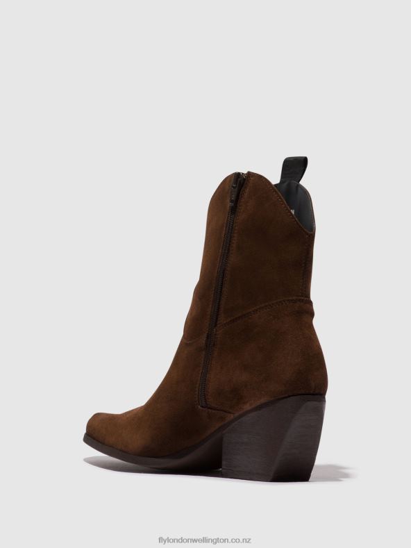Women Fly London CHOCOLATE Zip Up Ankle Boots TABB905 0B6X433
