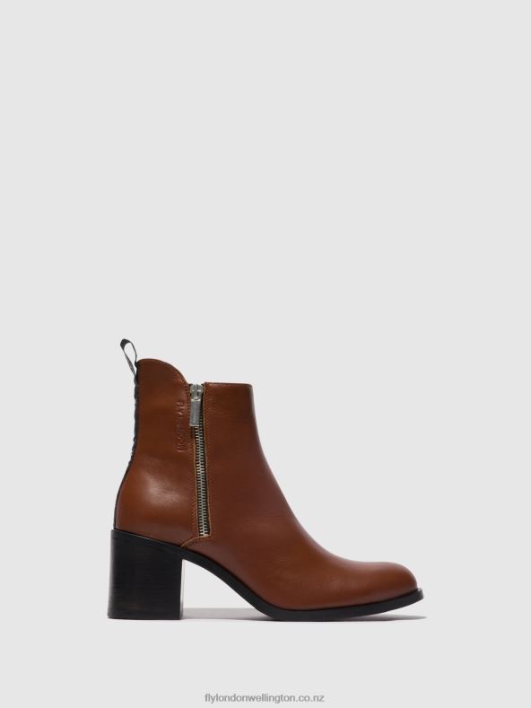 Women Fly London COGNAC Zip Up Ankle Boots ADER912 0B6X479