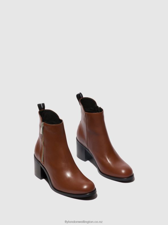 Women Fly London COGNAC Zip Up Ankle Boots ADER912 0B6X479