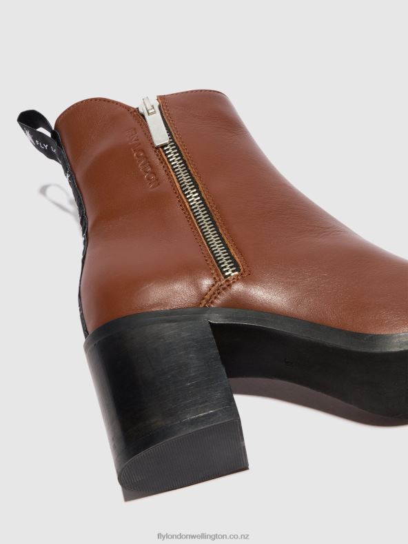 Women Fly London COGNAC Zip Up Ankle Boots ADER912 0B6X479