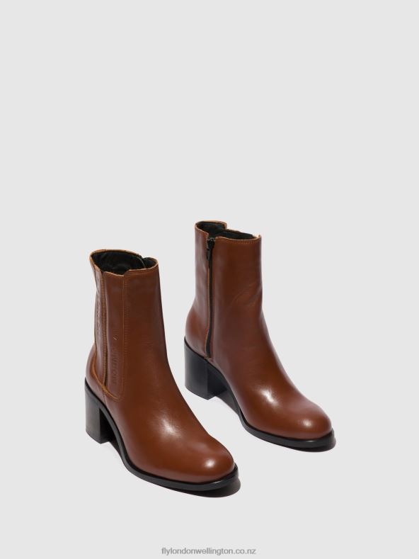 Women Fly London COGNAC Zip Up Ankle Boots AMEL913 0B6X471