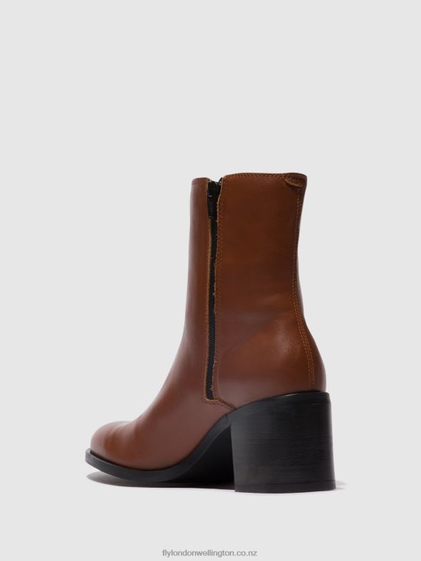 Women Fly London COGNAC Zip Up Ankle Boots AMEL913 0B6X471