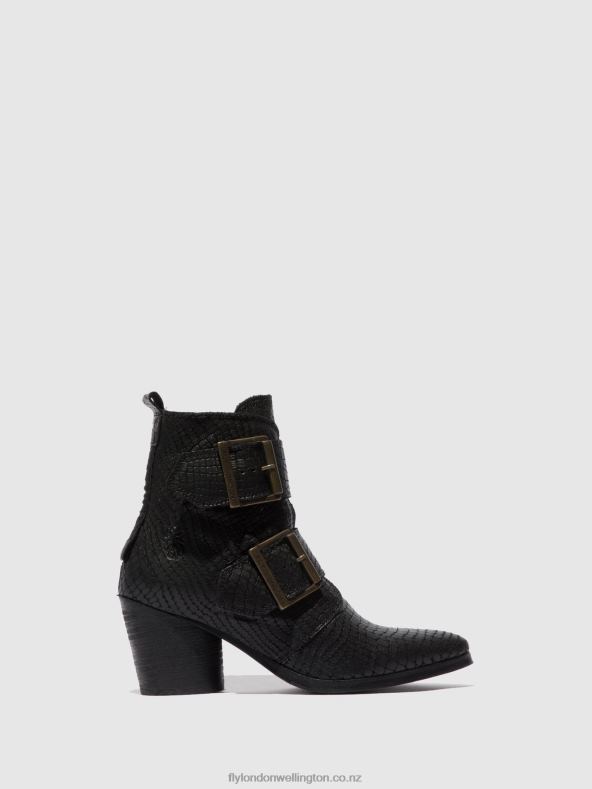 Women Fly London CROCO BLACK Buckle Ankle Boots ARIA827 0B6X4243
