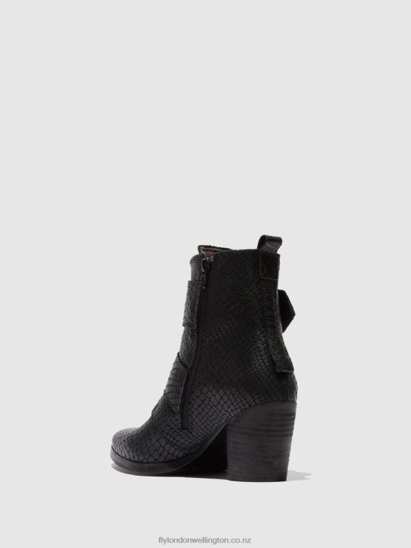Women Fly London CROCO BLACK Buckle Ankle Boots ARIA827 0B6X4243